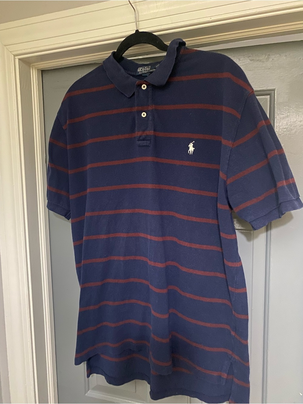 Ralph Lauren Navy Polo with Rust Red Stripes